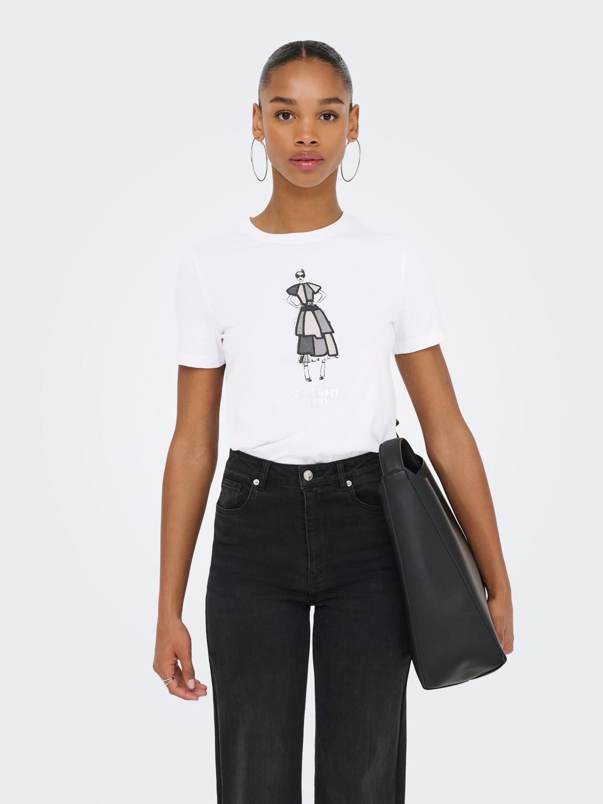 온리 그래픽 코튼 라운드넥 반팔 티셔츠 15329752_5_1214213 WHITE / BRIGHT WHITE - 상세 이미지 2