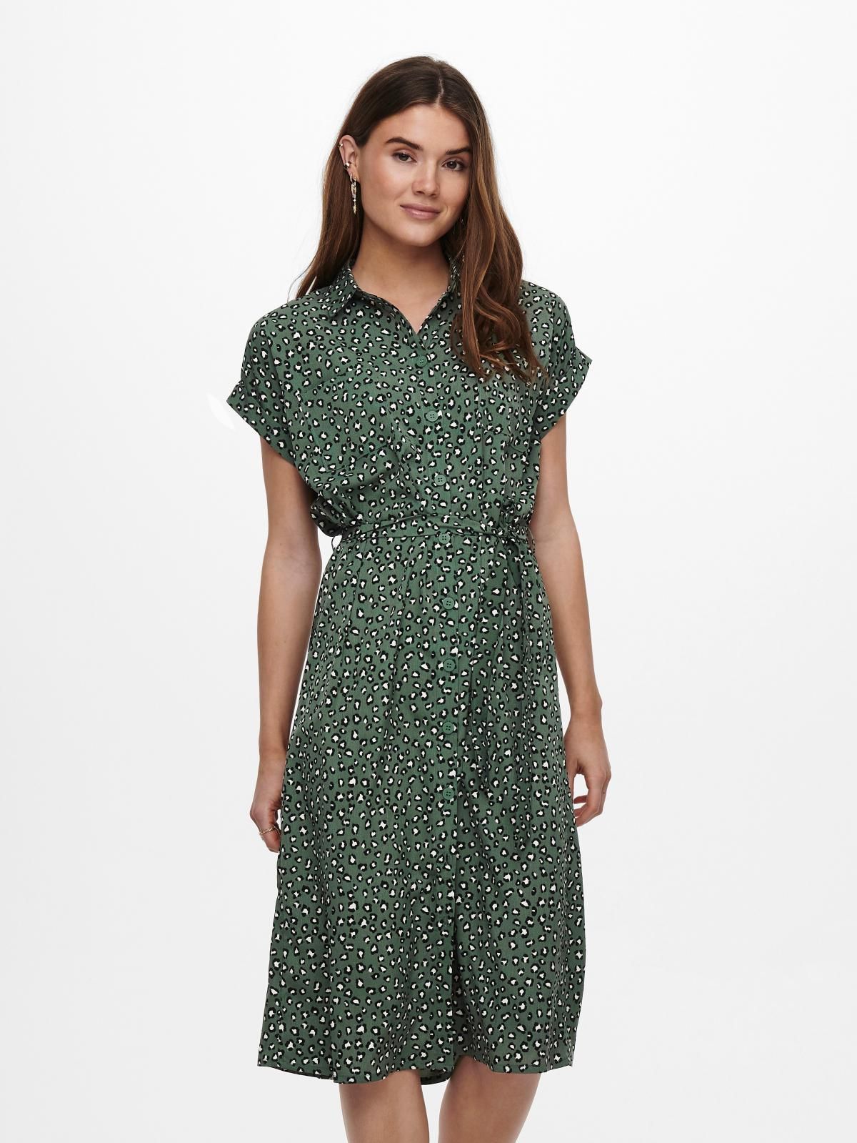 온리 도트 패턴 반팔 미디 셔츠 원피스 15191953_1619_880090 GREEN / LAUREL WREATH - 메인 이미지