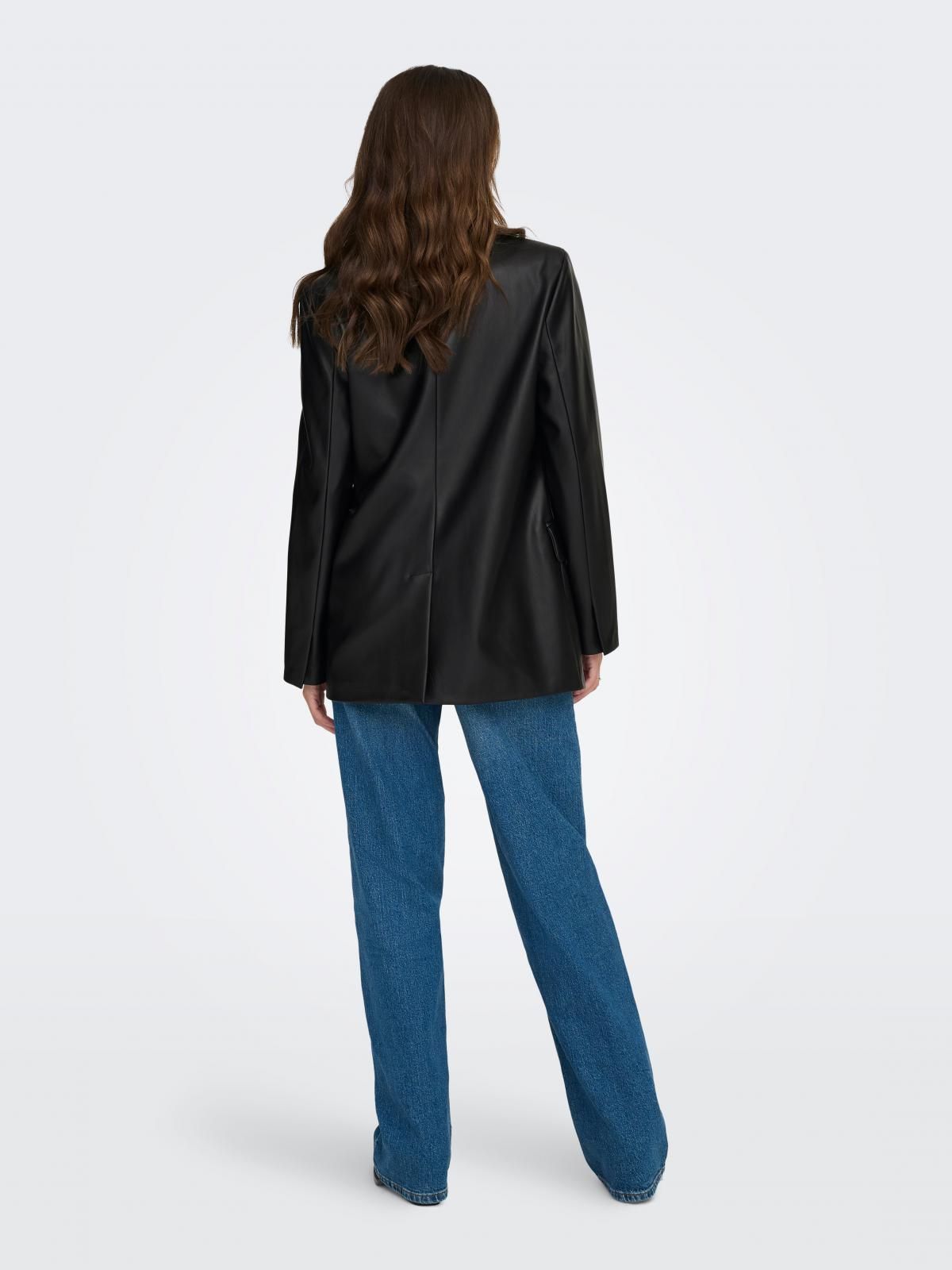 온리 페이크레더 더블브레스트 블랙 블레이저 15348943_2161 BLACK / BLACK - 상세 이미지 2
