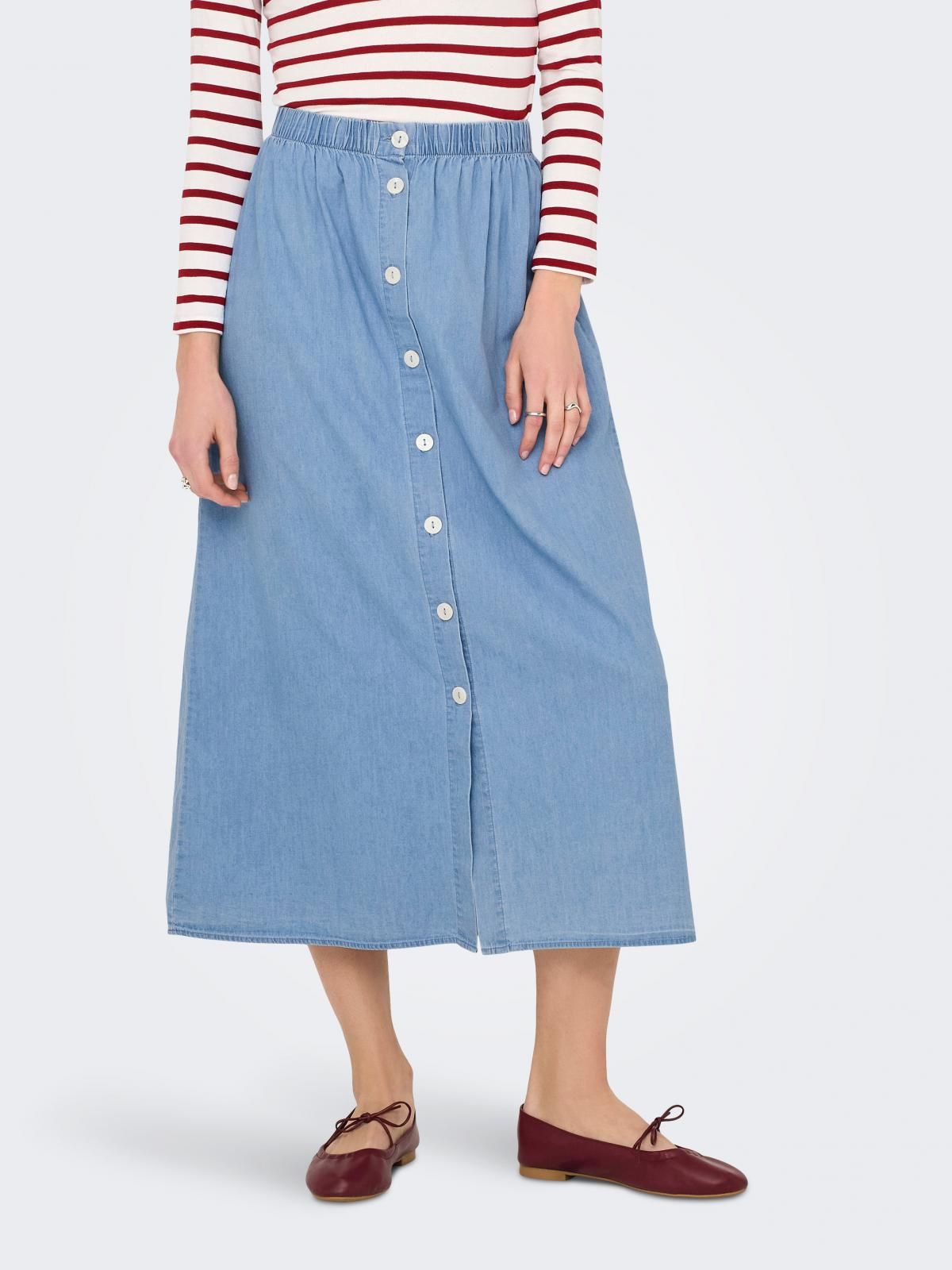 온리 데님 롱스커트 버튼업 밴딩 15348894_2116 BLUE / LIGHT BLUE DENIM - 상품 이미지