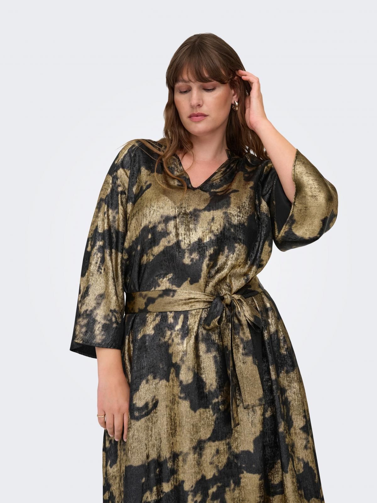 온리 빅사이즈 V넥 벨트 미디 원피스 15358851_2161_1223798 BLACK / BLACK 이미지 8