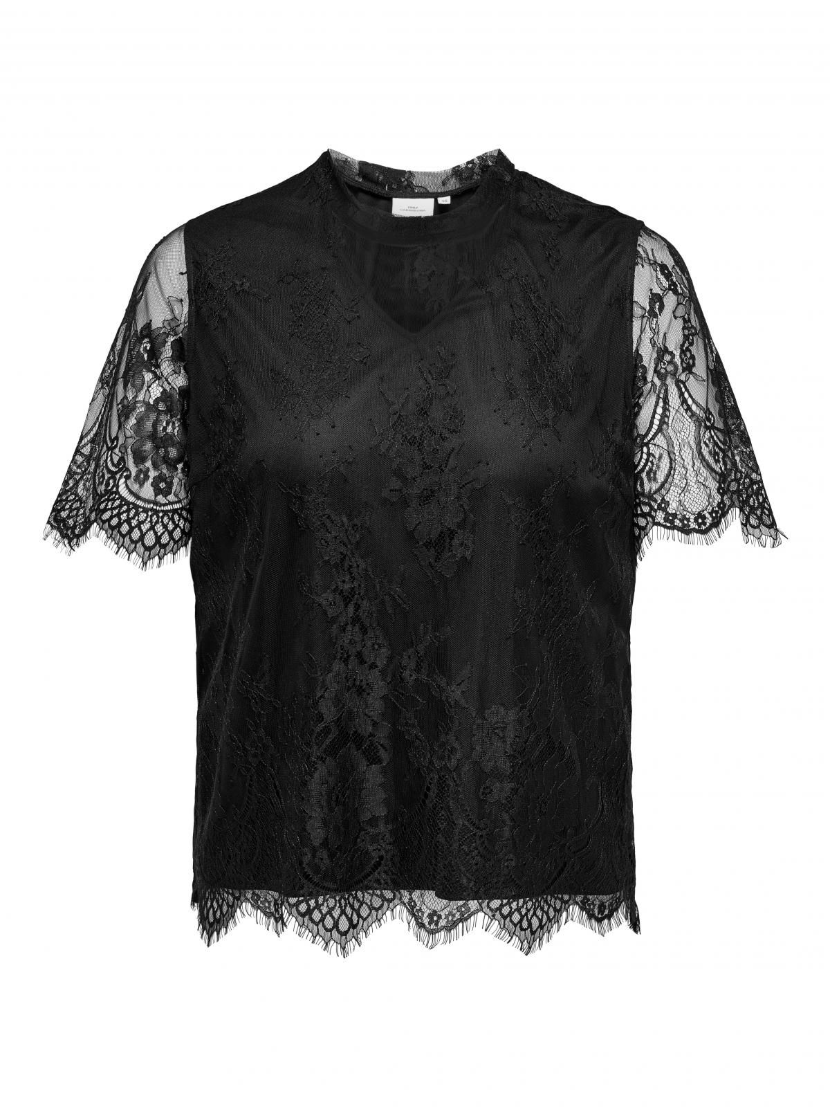 온리 빅사이즈 레이스 하이넥 탑 15344804_2161 BLACK / BLACK - 상세 이미지 3