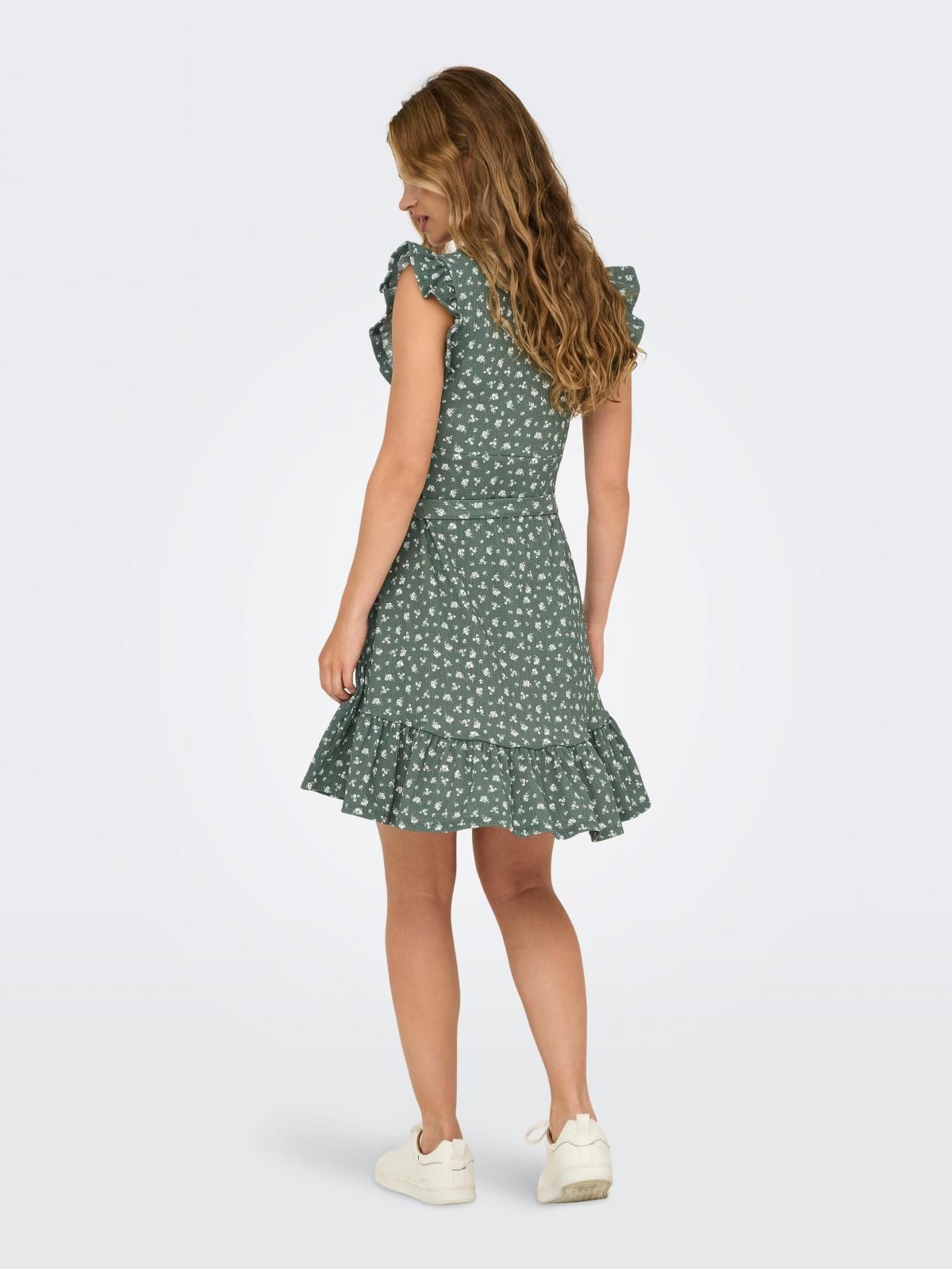 온리 플로럴 러플 브이넥 벨트 미니 원피스 15360716_1469_1228764 GREEN / BALSAM GREEN - 상세 이미지 2