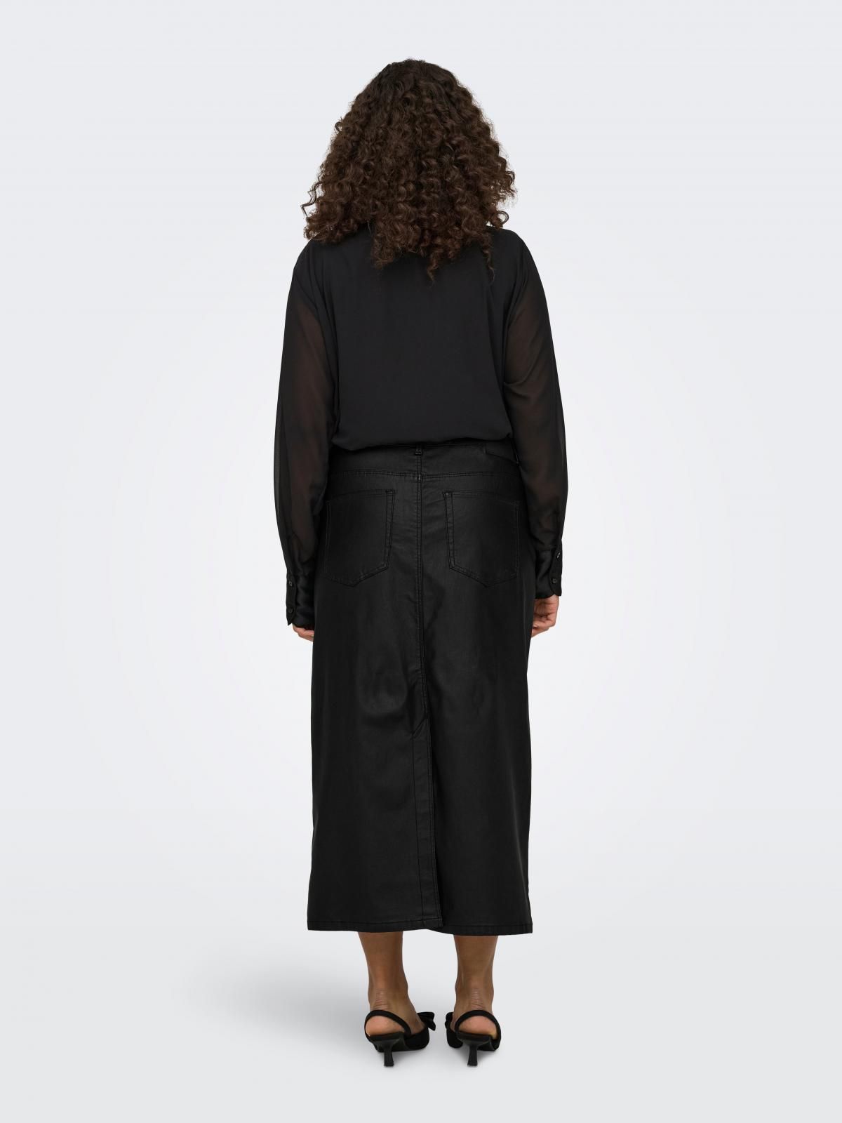온리 테크니컬 레더 미디 스커트 15335157_2161 BLACK / BLACK - 상세 이미지 2
