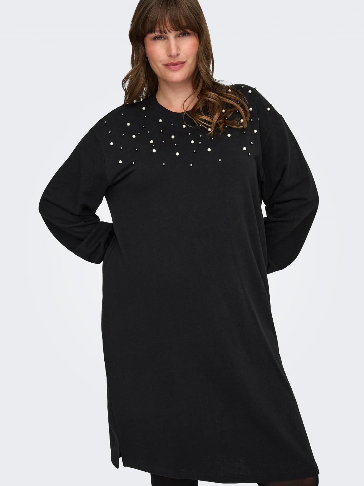 온리 빅사이즈 진주장식 미니 스웨트 원피스 15358644_2161_1244910 BLACK / BLACK - 상품 이미지