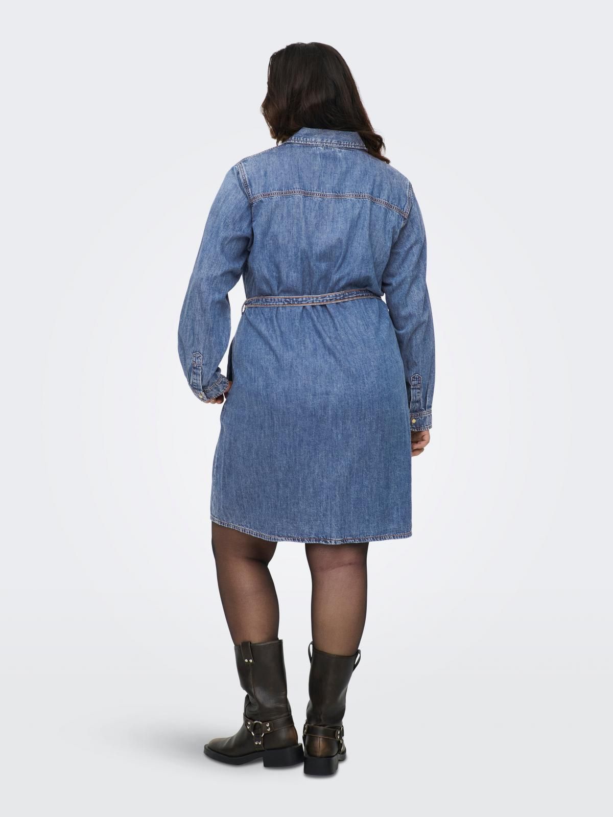 온리 트렌디 데님 브이넥 벨트 미니 원피스 15328541_2115 BLUE / MEDIUM BLUE DENIM - 상세 이미지 3
