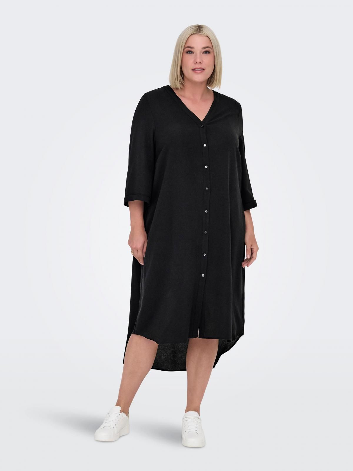 온리 빅사이즈 브이넥 버튼 롱 원피스 15356459_2161 BLACK / BLACK 이미지 6