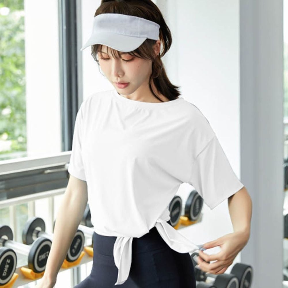 필라테스 요가 반팔 상의 옆트임 살짝묶어 포인트 - 상품 이미지