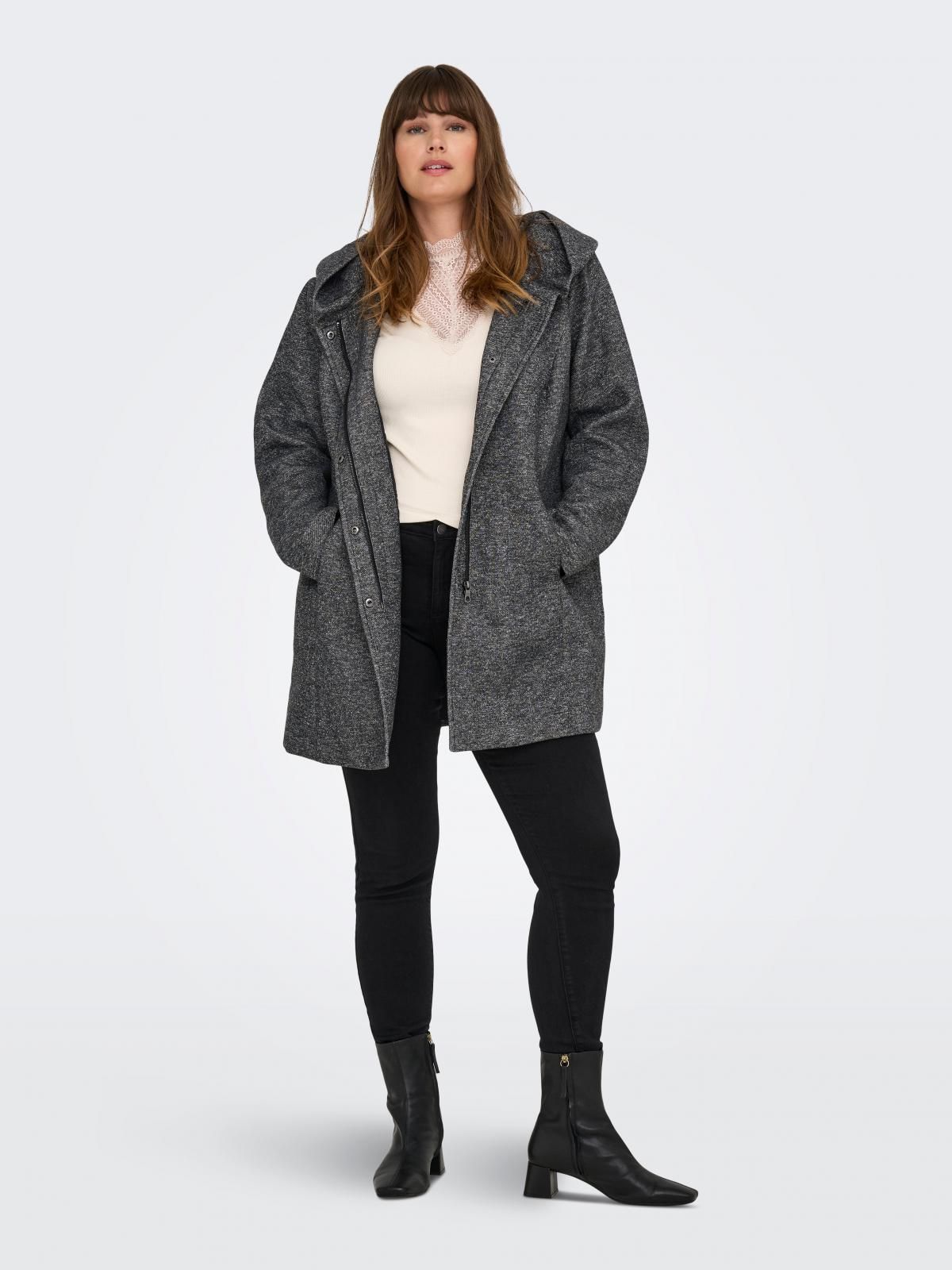 온리 빅사이즈 후드 롱 코트 버튼 집업 15191768_2383 GREY / DARK GREY MELANGE - 상세 이미지 5