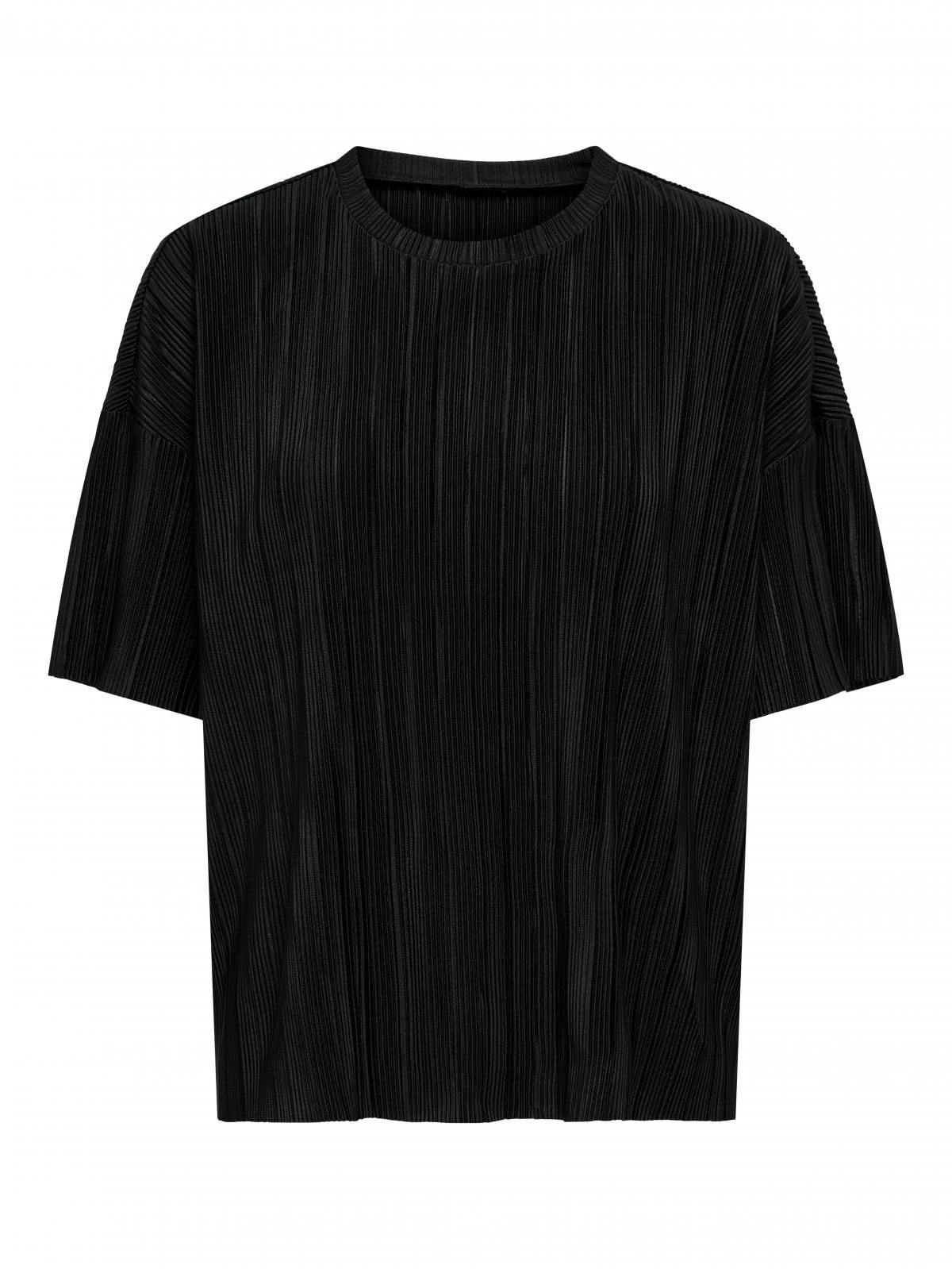 온리 빅사이즈 플리츠 라운드넥 반팔 블라우스 15342188_2161 BLACK / BLACK - 상세 이미지 3