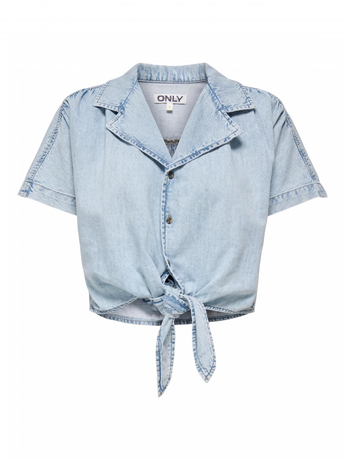 온리 크롭 매듭 반팔 데님 셔츠 15359080_2116 BLUE / LIGHT BLUE DENIM - 상세 이미지 4