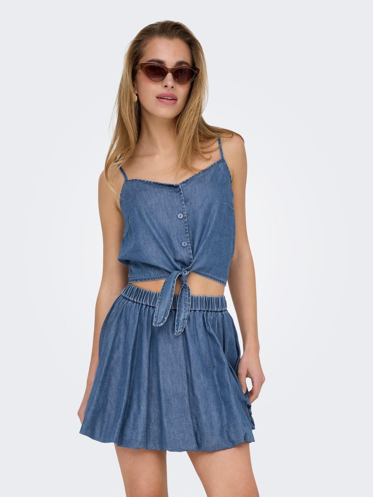 온리 데님 크롭 캐미솔 민소매 탑 15349534_2115 BLUE / MEDIUM BLUE DENIM - 상세 이미지 2