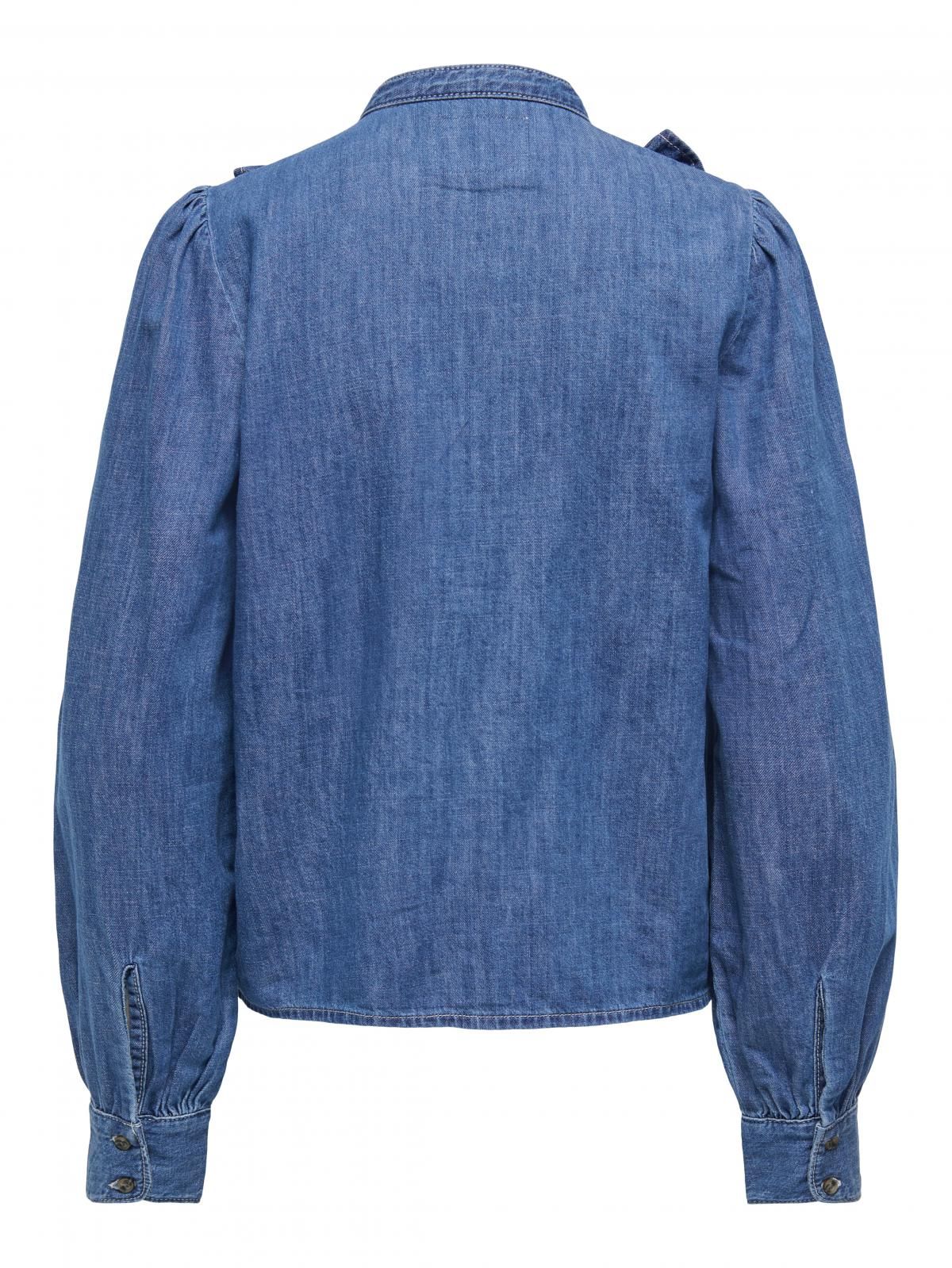온리 프릴 테크니컬 데님 긴팔 셔츠 15352417_2115 BLUE / MEDIUM BLUE DENIM - 상세 이미지 4