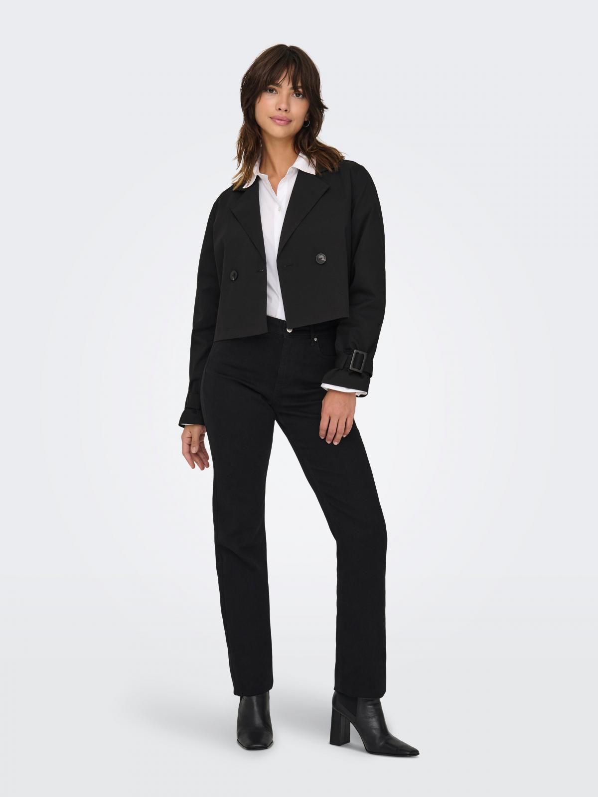 온리 크롭 더블브레스트 트렌치코트 15336405_2161 BLACK / BLACK - 상세 이미지 5