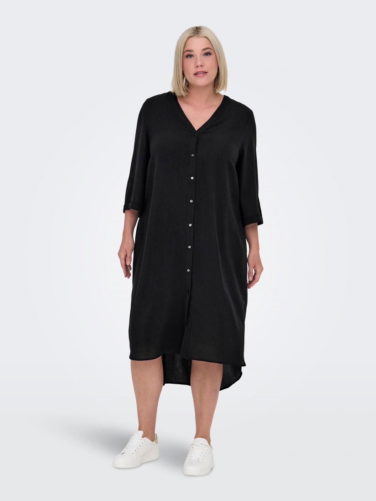 온리 빅사이즈 브이넥 버튼 롱 원피스 15356459_2161 BLACK / BLACK - 상세 이미지 2