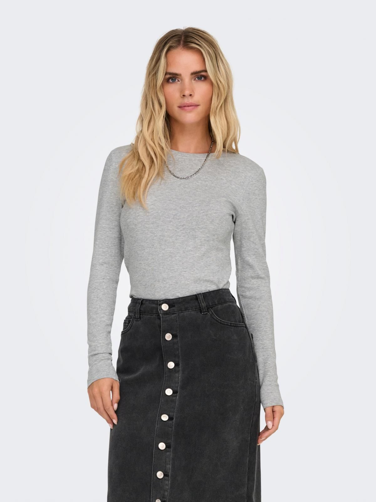 온리 베이직 그레이 슬림핏 긴팔 티셔츠 15323159_2381 GREY / LIGHT GREY MELANGE - 상품 이미지