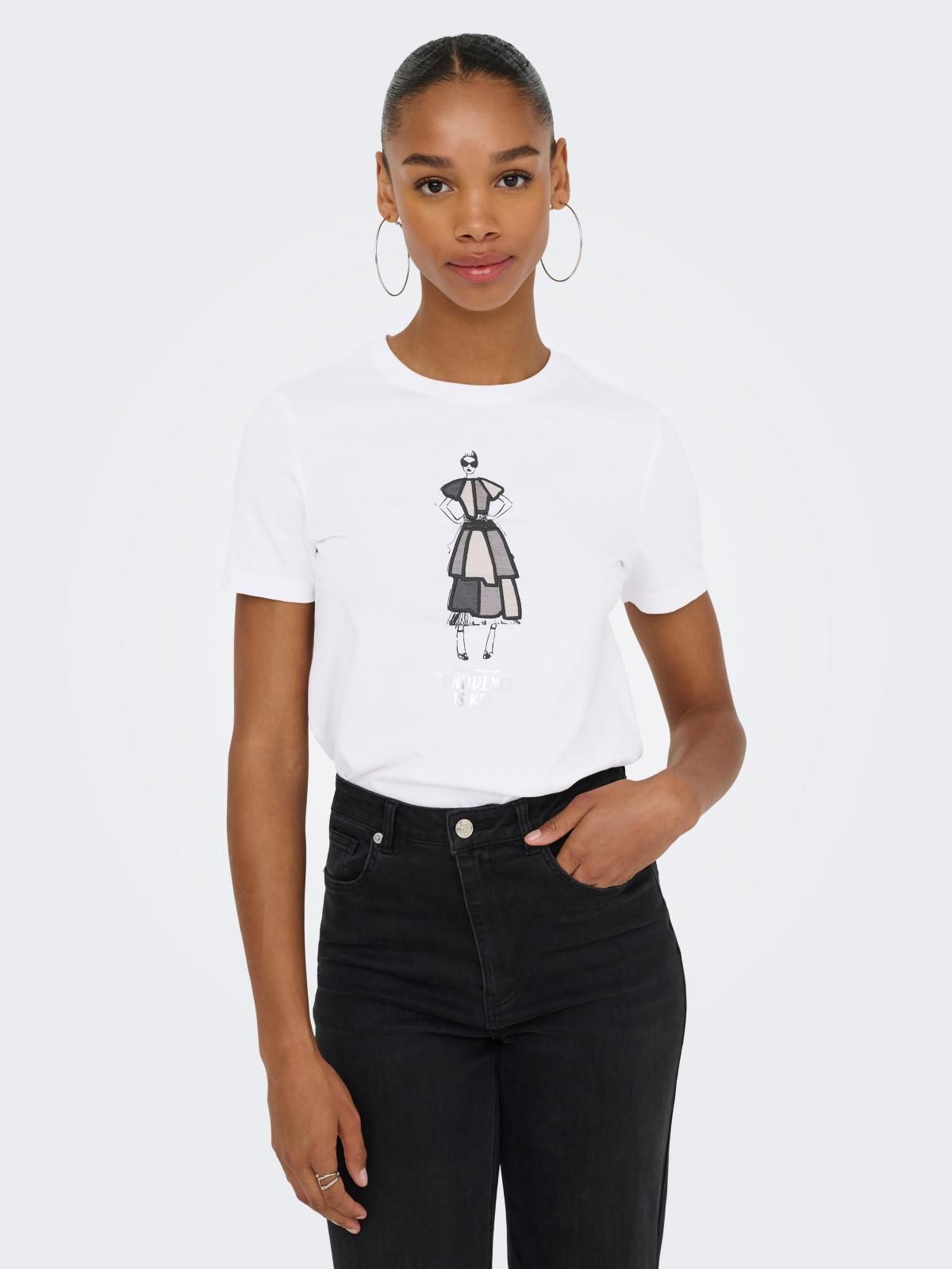 온리 그래픽 코튼 라운드넥 반팔 티셔츠 15329752_5_1214213 WHITE / BRIGHT WHITE - 상품 이미지