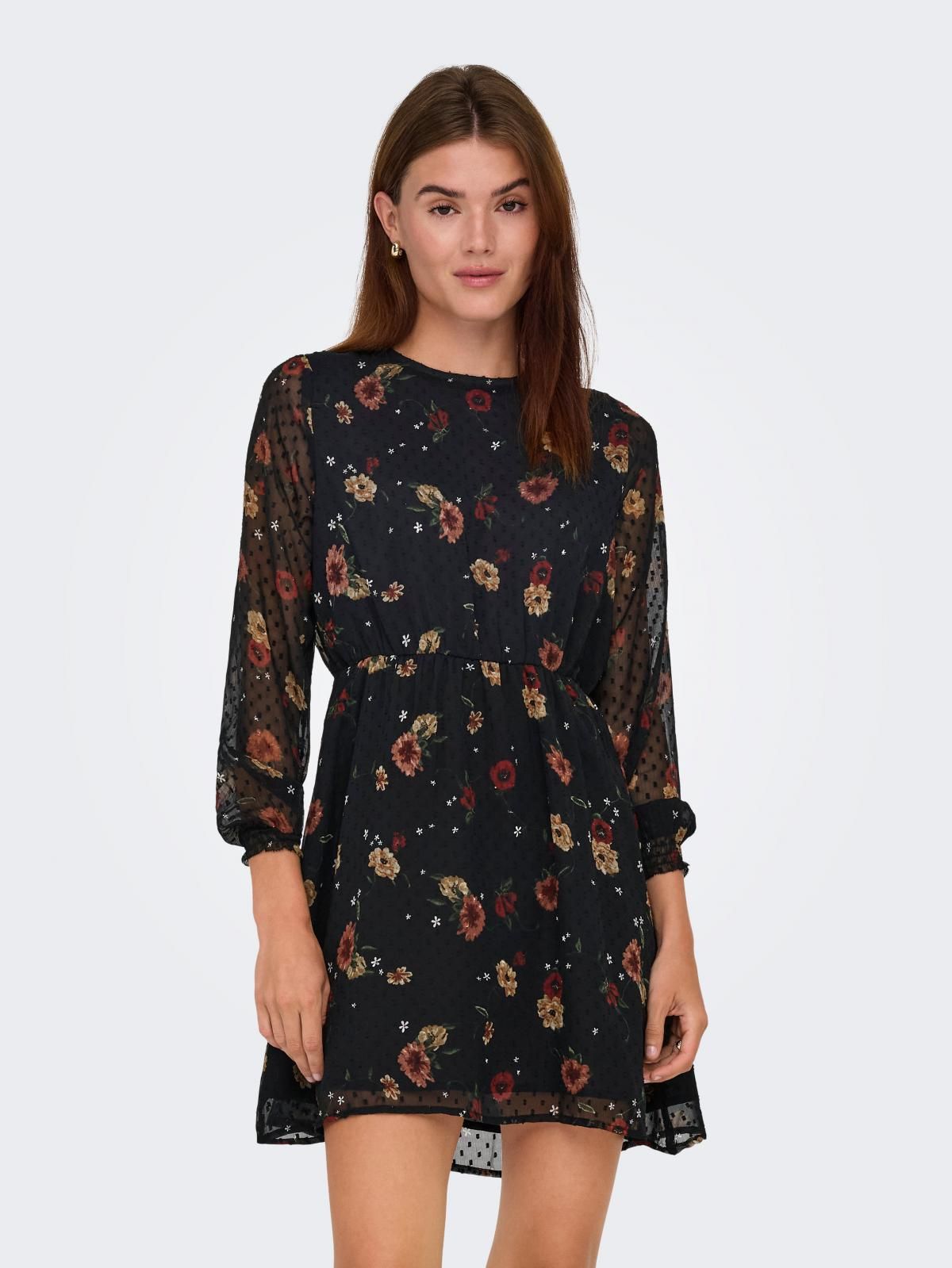 온리 플라워 쉬폰 미니 원피스 시스루 소매 15362407_2161_1233359 BLACK / BLACK - 상품 이미지