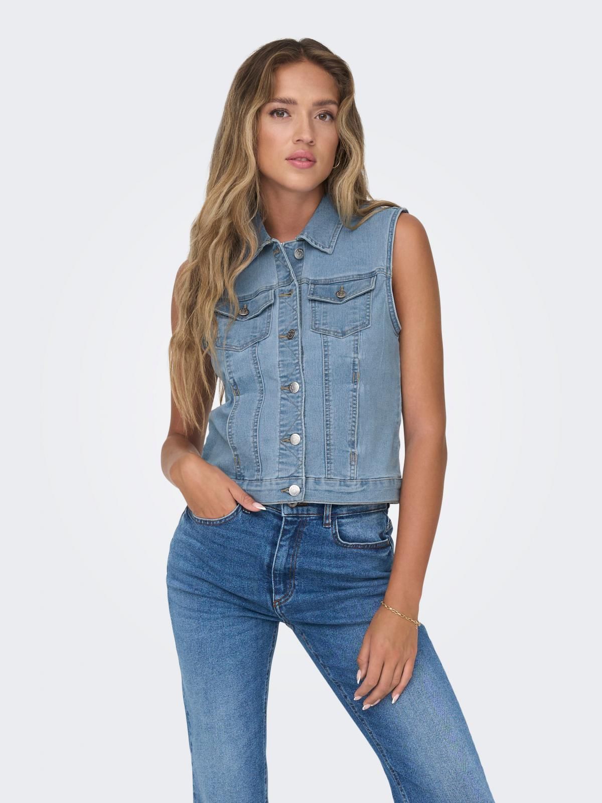 온리 트렌디 데님 베스트 버튼 민소매 15257925_2116 BLUE / LIGHT BLUE DENIM - 상세 이미지 2