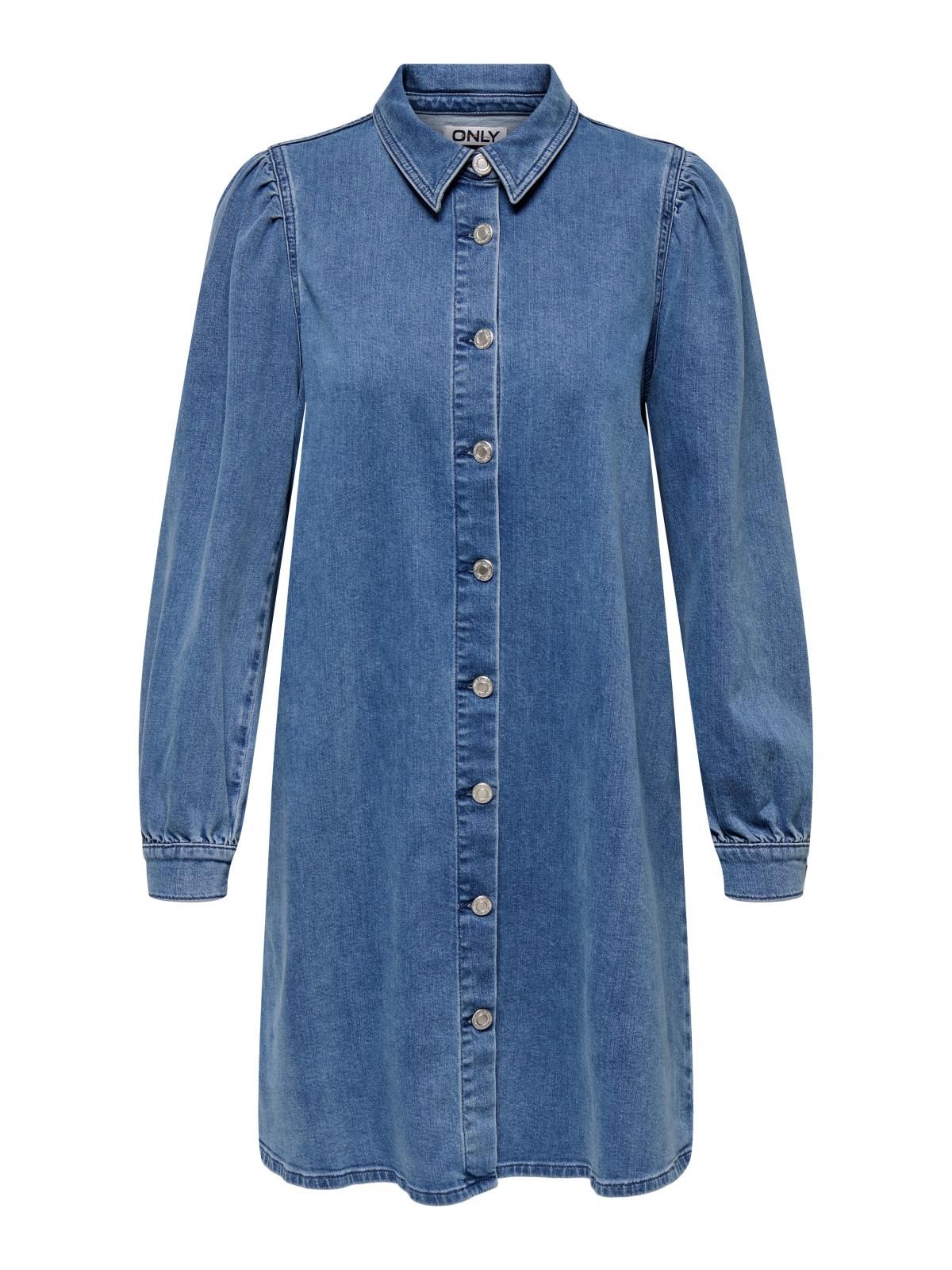 온리 퍼프 슬리브 데님 미니 셔츠 원피스 15345570_2115 BLUE / MEDIUM BLUE DENIM - 상세 이미지 3