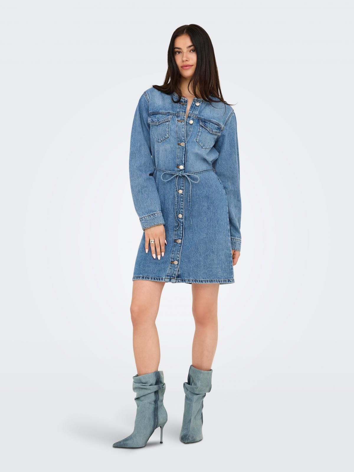 온리 타이 벨트 데님 미니 원피스 15357973_2116 BLUE / LIGHT BLUE DENIM - 상세 이미지 5