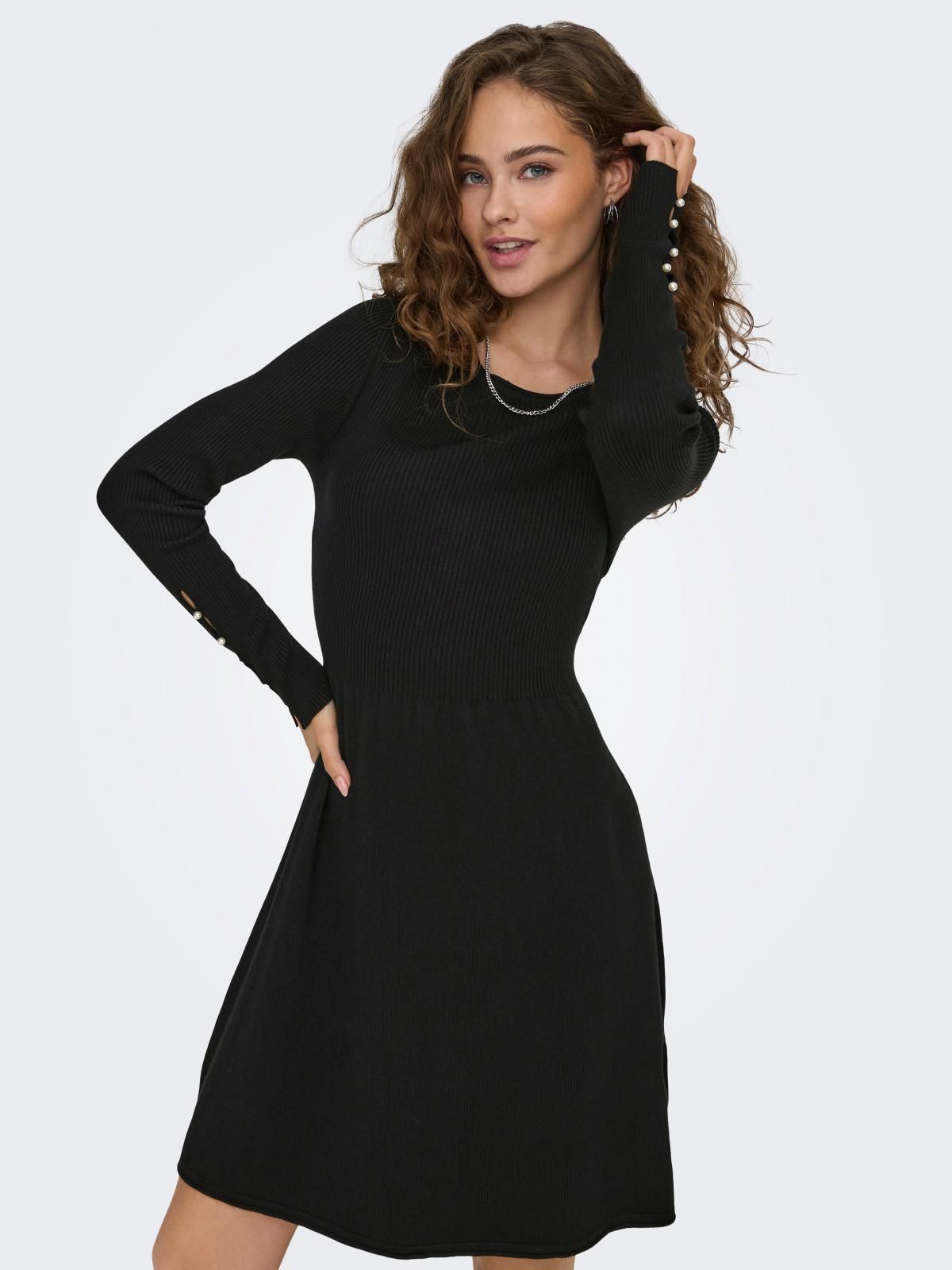 온리 진주장식 라운드넥 니트 미니 원피스 15349500_2161_1193898 BLACK / BLACK - 상품 이미지