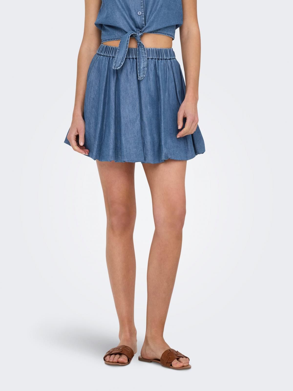 온리 트렌디 데님 미니 스커트 밴딩 15344098_2115 BLUE / MEDIUM BLUE DENIM - 상품 이미지