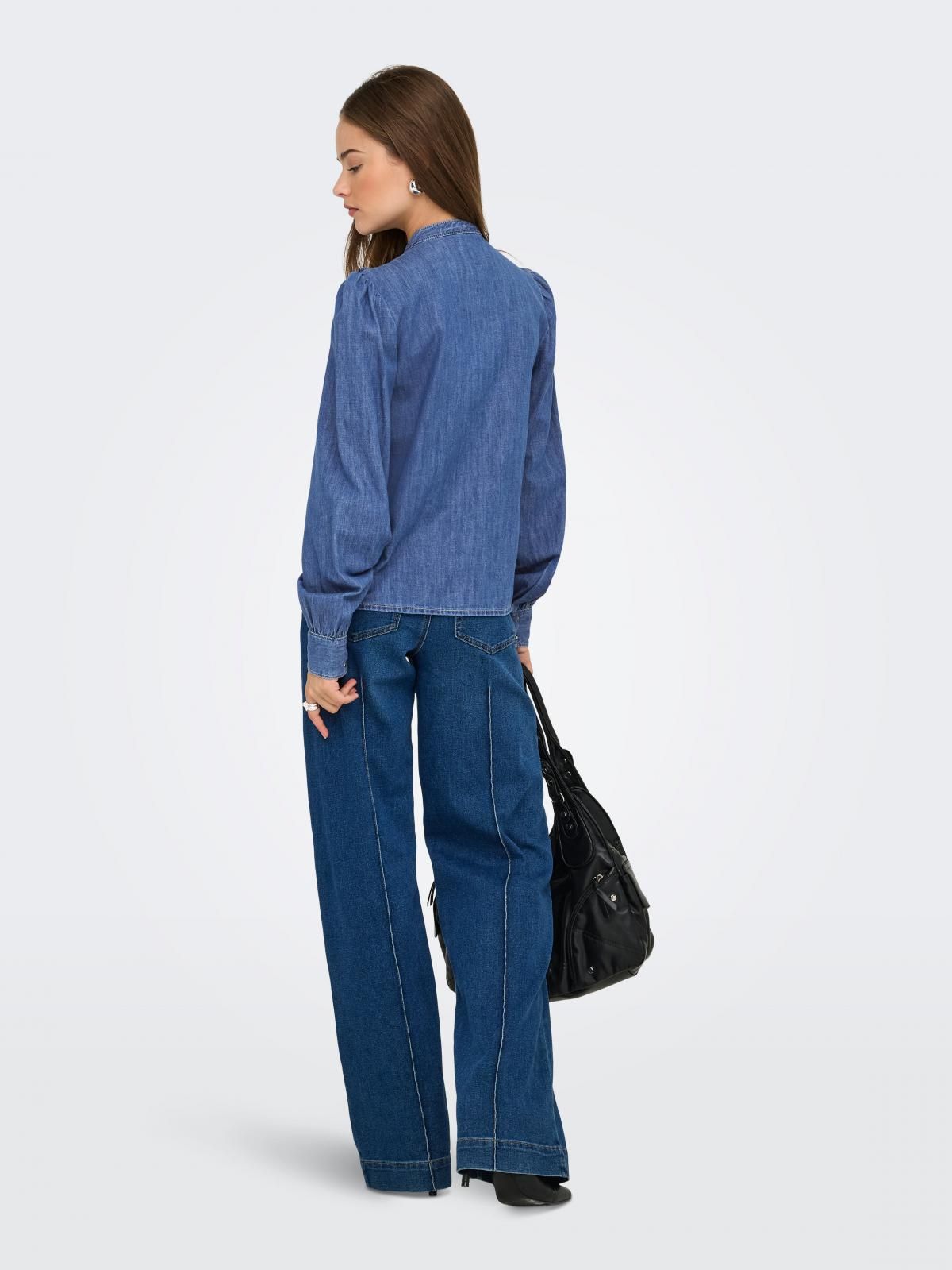 온리 프릴 테크니컬 데님 긴팔 셔츠 15352417_2115 BLUE / MEDIUM BLUE DENIM - 상세 이미지 2