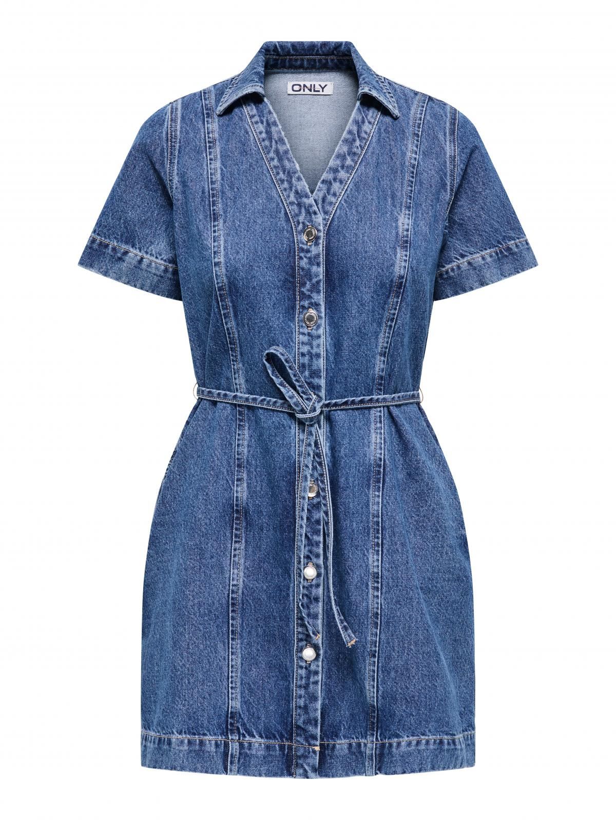 온리 데님 V넥 벨트 미니 원피스 15361517_2115 BLUE / MEDIUM BLUE DENIM - 상세 이미지 3