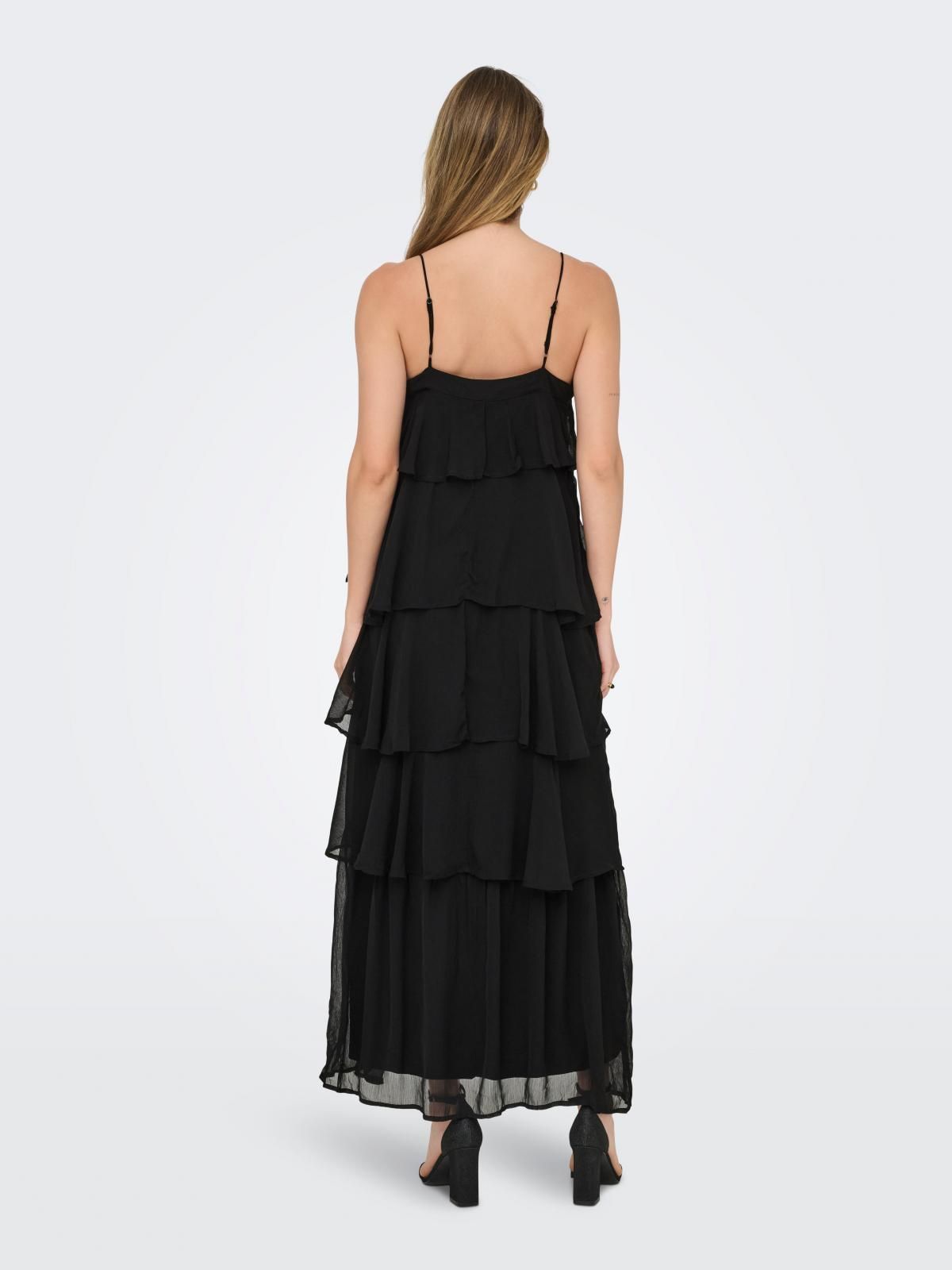온리 프릴 레이어드 스트랩 롱 원피스 15349477_2161 BLACK / BLACK - 상세 이미지 2