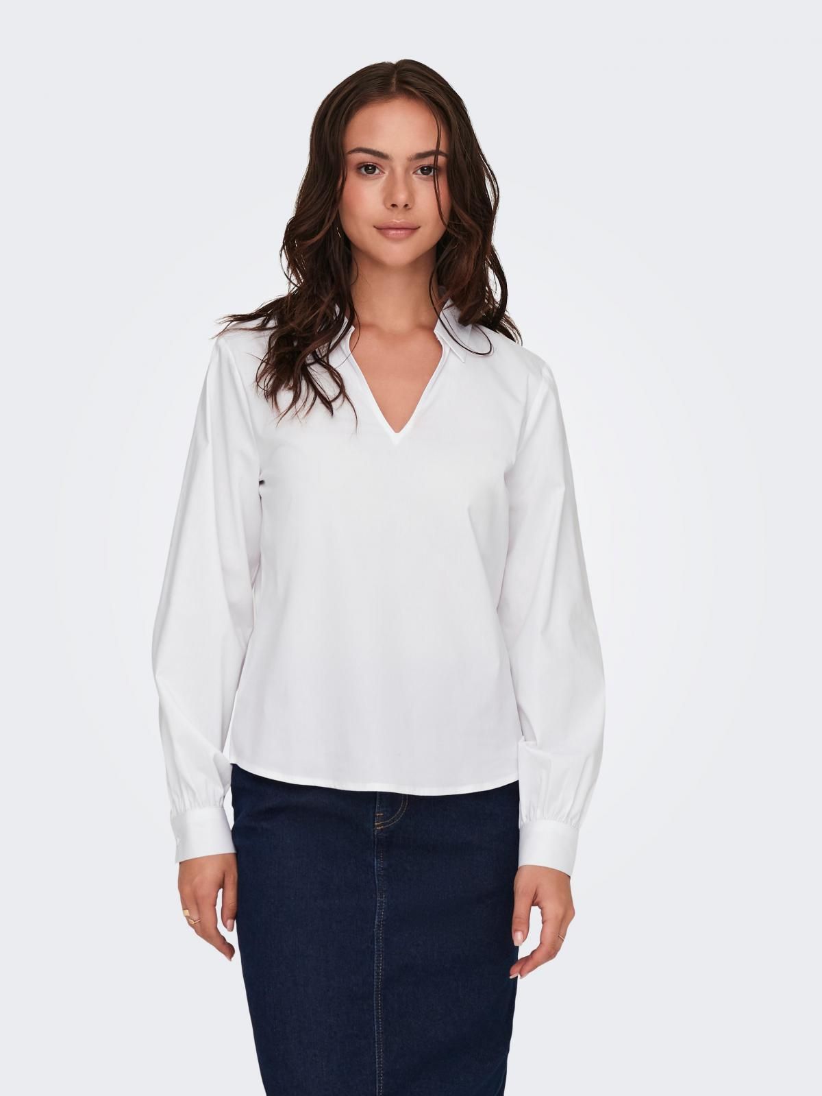 제이디와이 브이넥 볼륨소매 레귤러핏 긴팔 셔츠 15335502_2206 WHITE / WHITE - 메인 이미지