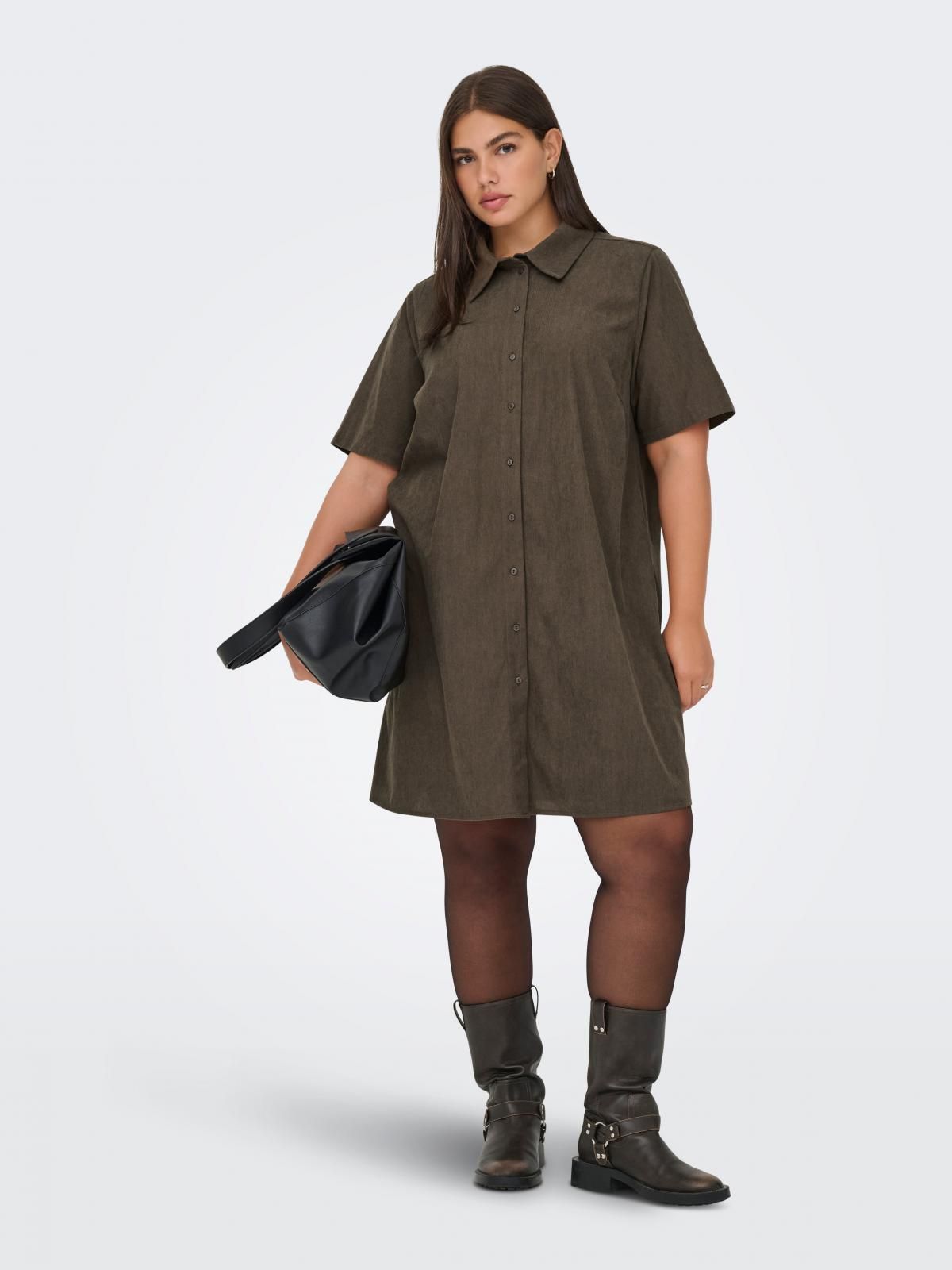 온리 빅사이즈 코듀로이 셔츠카라 미니 원피스 15372840_270 BROWN / CUB - 상세 이미지 5