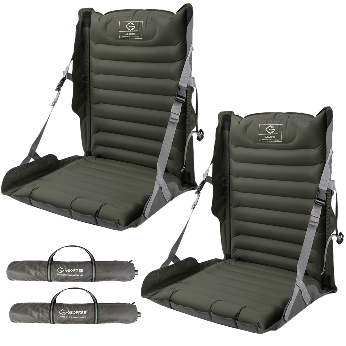 지오프리 에어 그라운드 체어 캠핑 좌식 의자 경량 차박 페스티벌 기본, 다크 그린, 2개