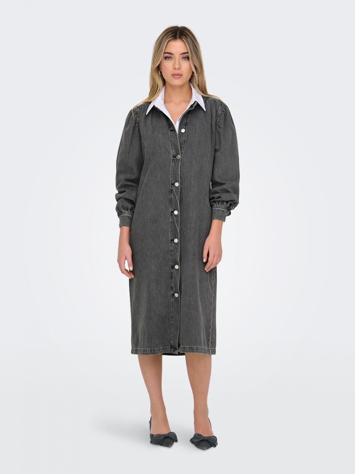 온리 데님 미디 원피스 베이직 버튼업 15300770_2105 GREY / MEDIUM GREY DENIM - 상품 이미지