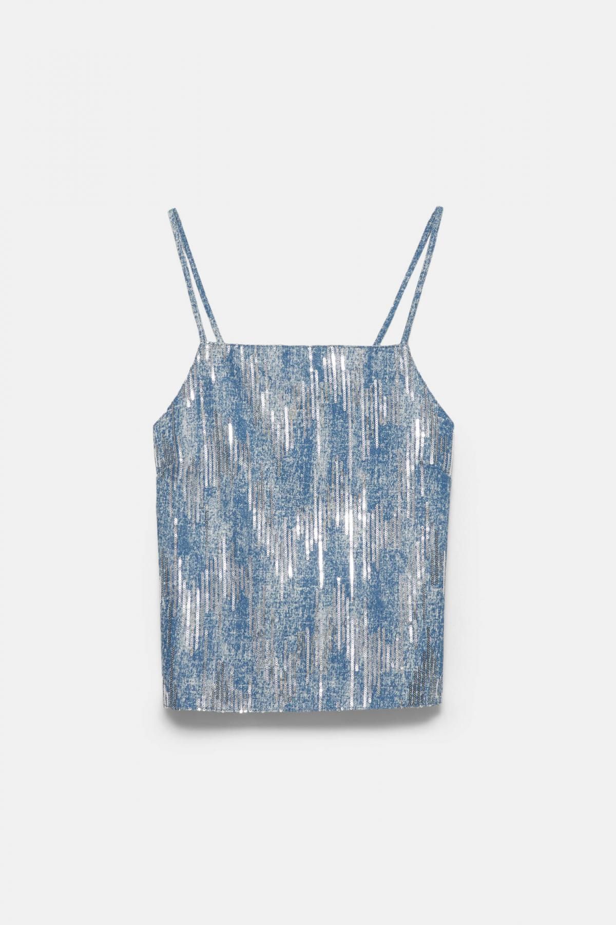 풀앤베어 시퀸 스트랩 슬리브리스 탑 7474/315 PALE BLUE - 상품 이미지