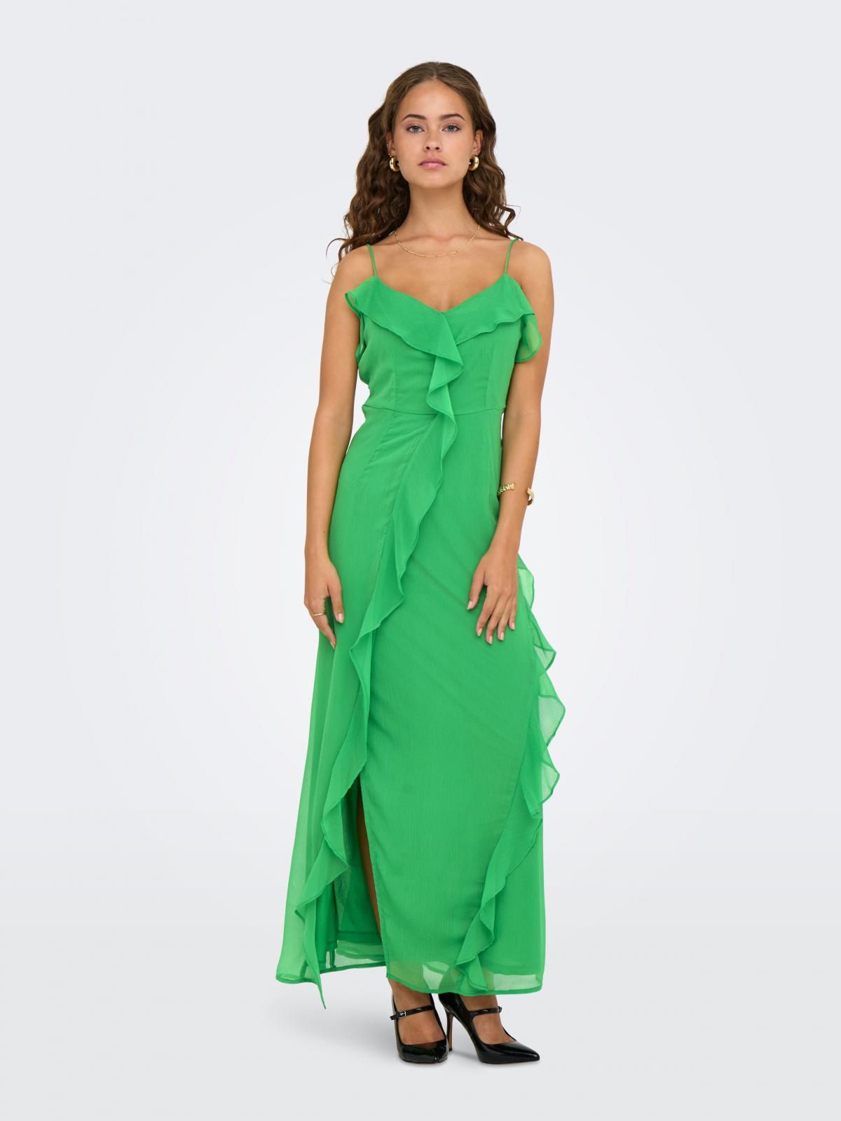 제이디와이 러플 스트랩 브이넥 롱 원피스 15350730_1705 GREEN / MEDIUM GREEN - 상품 이미지