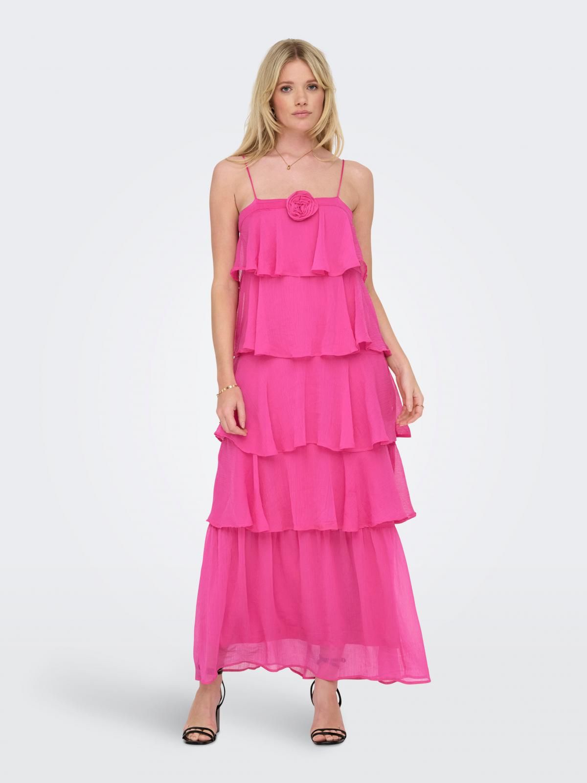 온리 프릴 핑크 스트랩 롱 원피스 15349477_8904 ROSE / FUCHSIA FEDORA - 상세 이미지 5