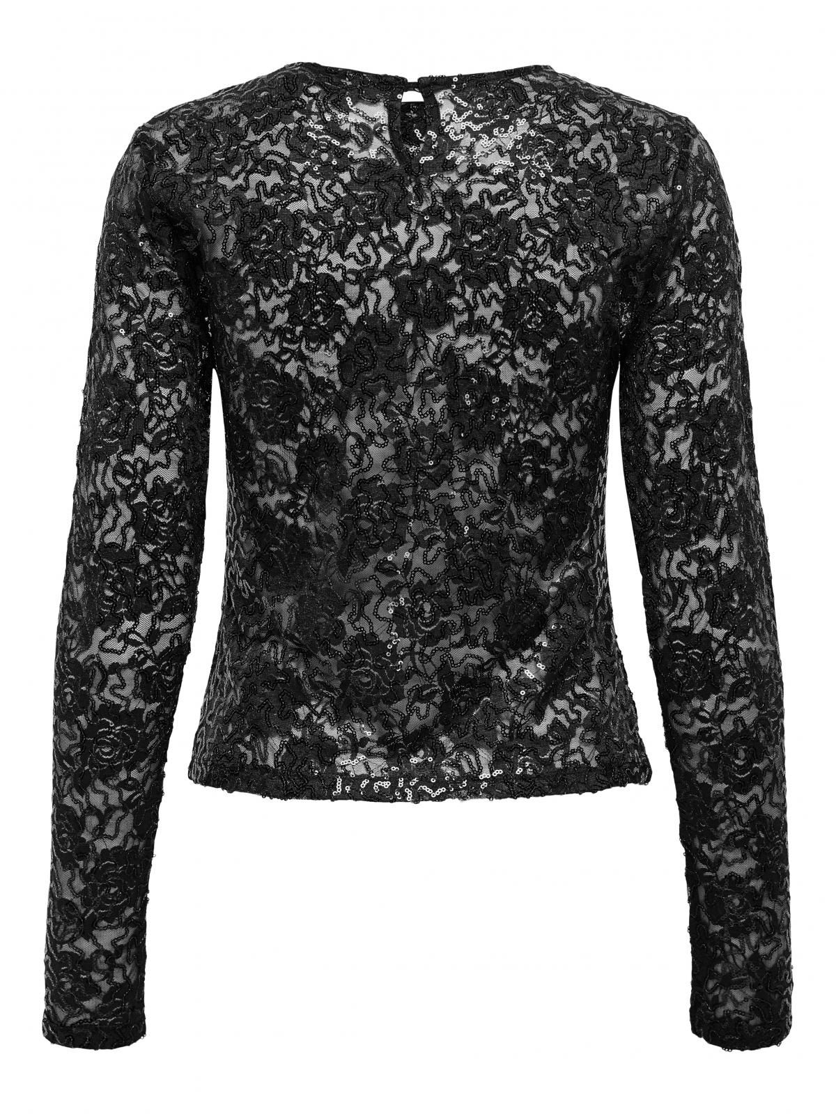 온리 레이스 시스루 라운드넥 긴팔 탑 15358416_2161 BLACK / BLACK - 상세 이미지 4