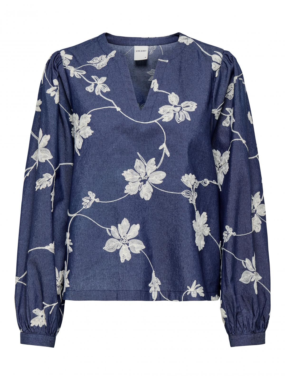 온리 플라워 프린트 브이넥 블라우스 15357483_1224 BLUE / BLUE INDIGO - 상품 이미지