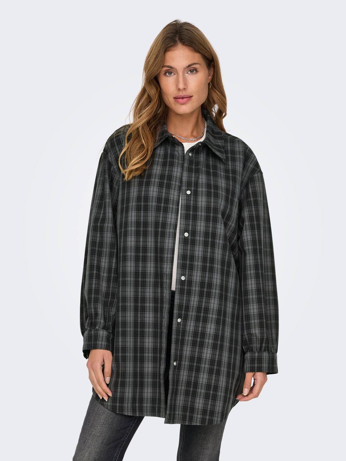 온리 체크 롱 오버셔츠 15328167_2222_1128110 GREY / DARK GREY - 상품 이미지