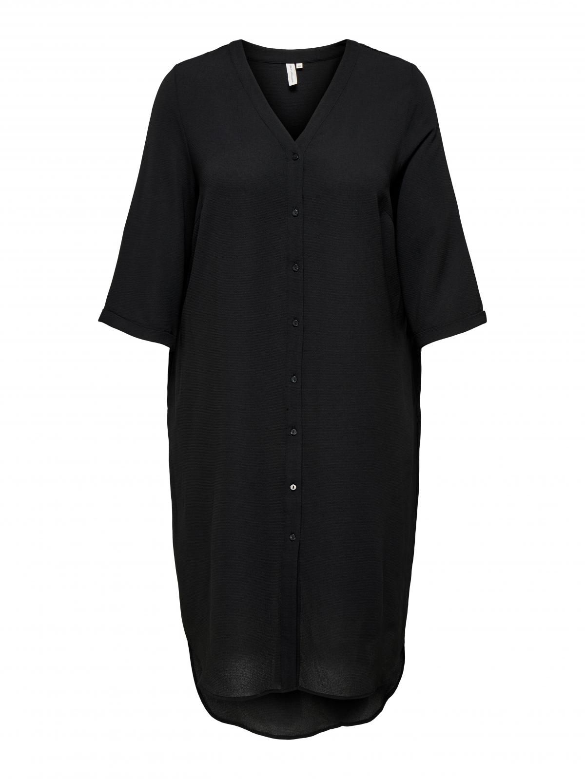 온리 빅사이즈 브이넥 버튼 롱 원피스 15356459_2161 BLACK / BLACK - 상세 이미지 4