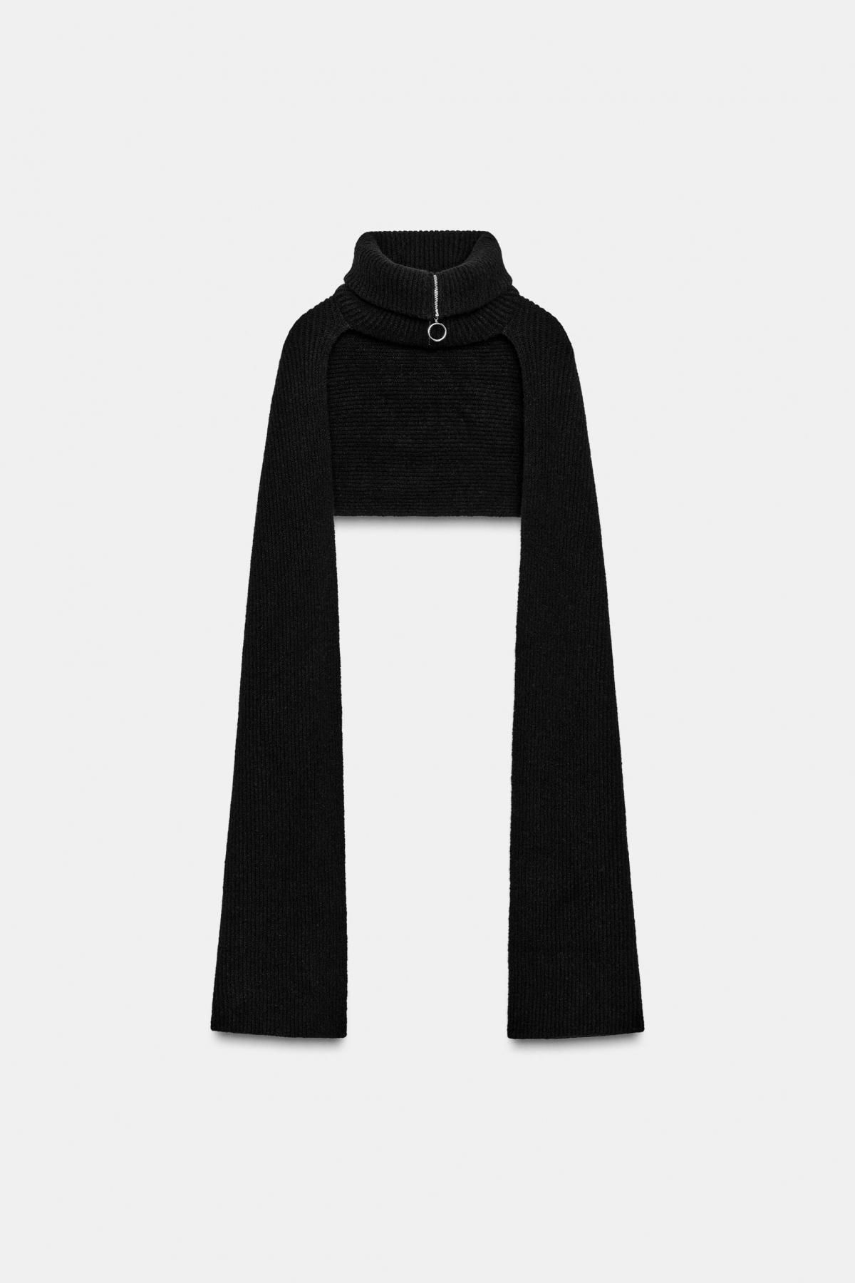 자라 울블렌드 하이넥 집업 니트 스카프 1023/293 BLACK - 메인 이미지