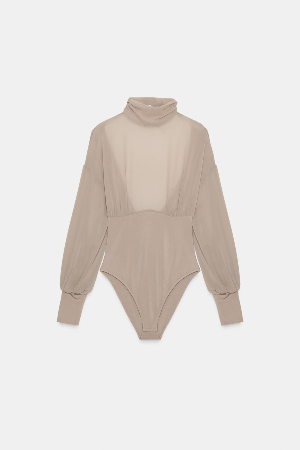 자라 시스루 하이넥 조젯 바디수트 백오픈 4772/115 BEIGE-PINK - 메인 이미지