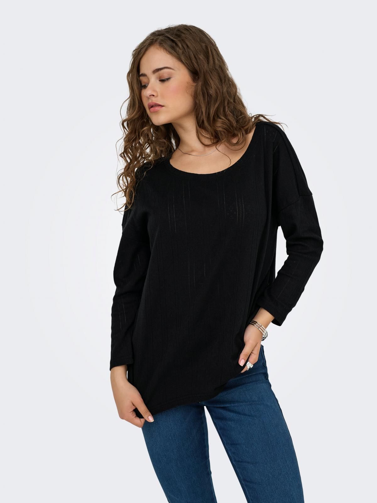 온리 베이직 소프트 저지 긴팔 티셔츠 15367602_2161 BLACK / BLACK - 상품 이미지