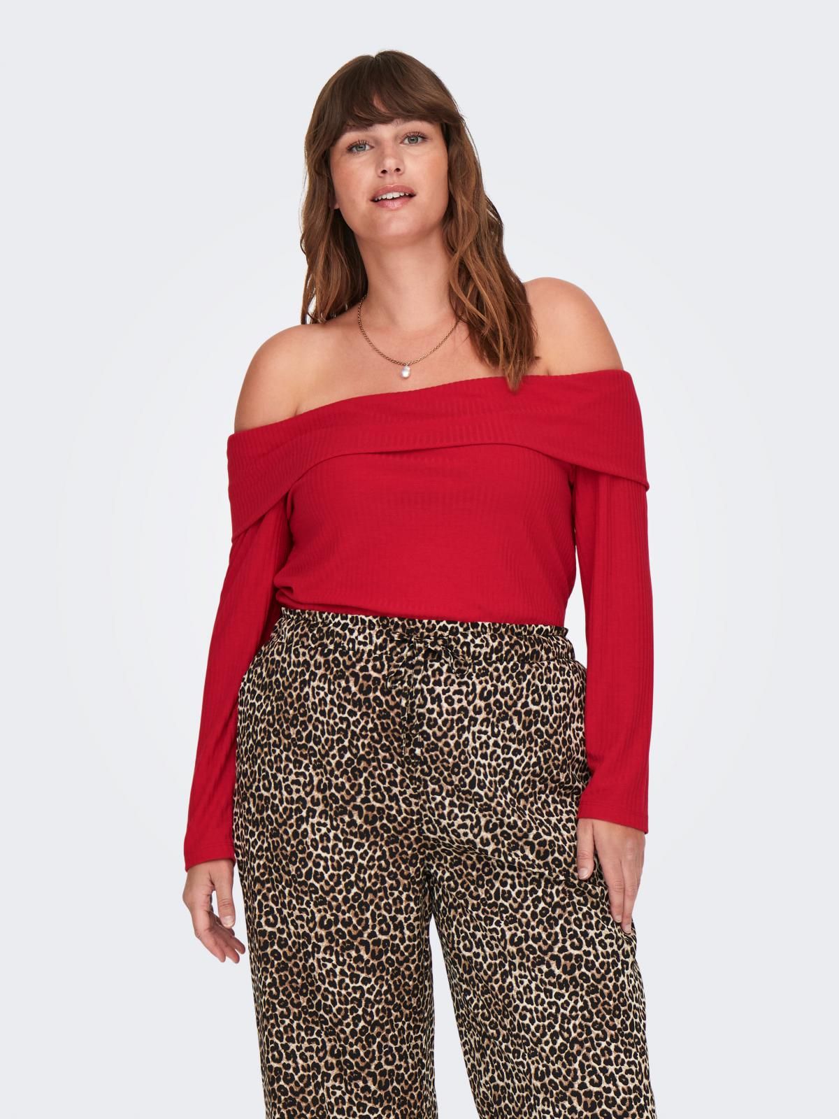 온리 오프숄더 레드 롱슬리브 탑 15342370_767 RED / MARS RED - 상품 이미지