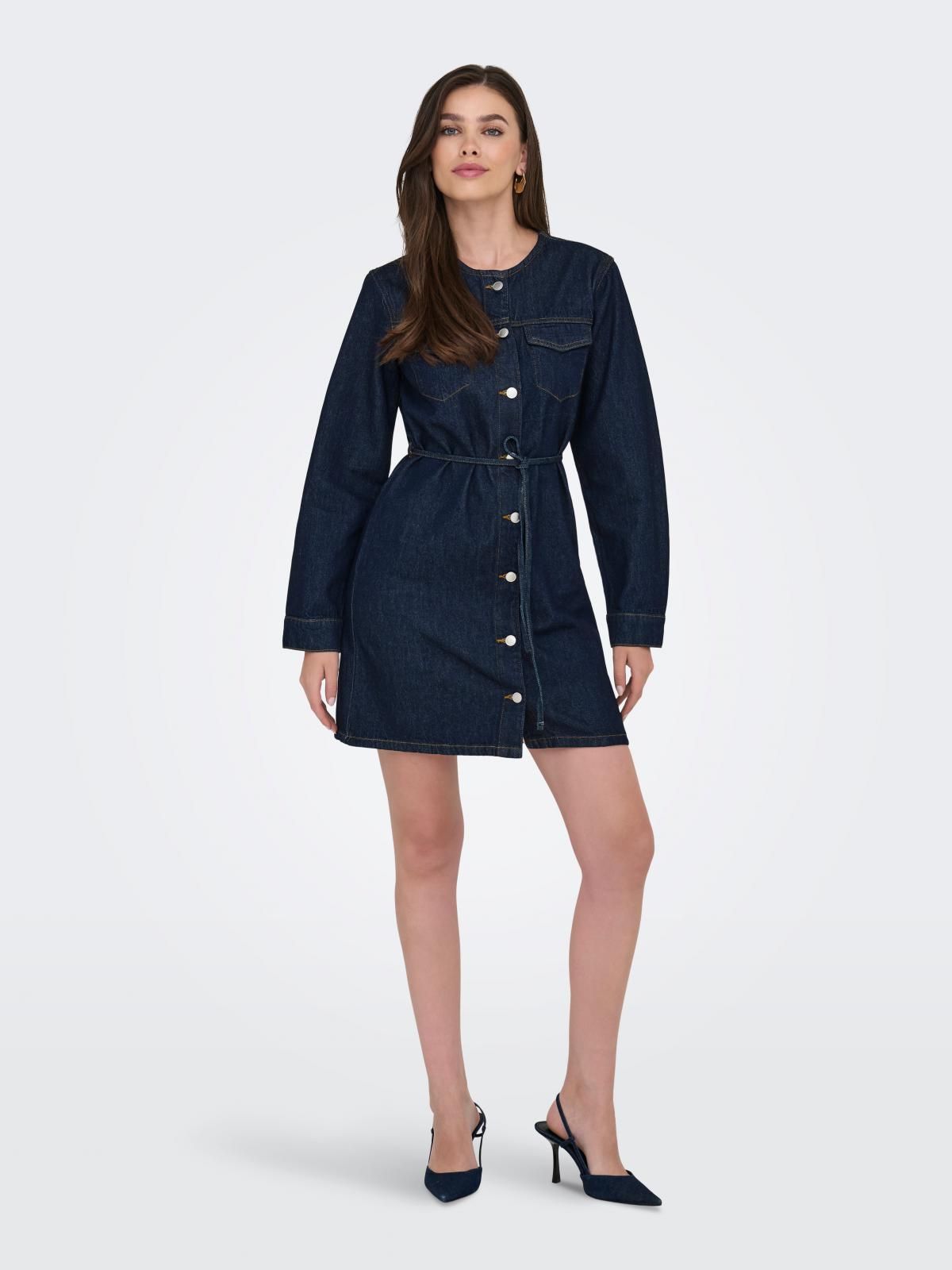 온리 데님 라운드넥 스트링 미니 원피스 15357973_2114 BLUE / DARK BLUE DENIM - 상세 이미지 5
