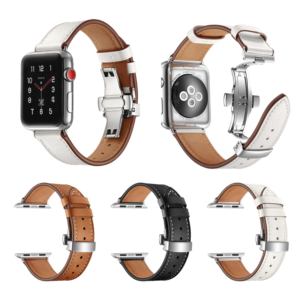 애플워치 버터플라이 버클 가죽 밴드 스트랩 시계줄 - 상세 이미지 4