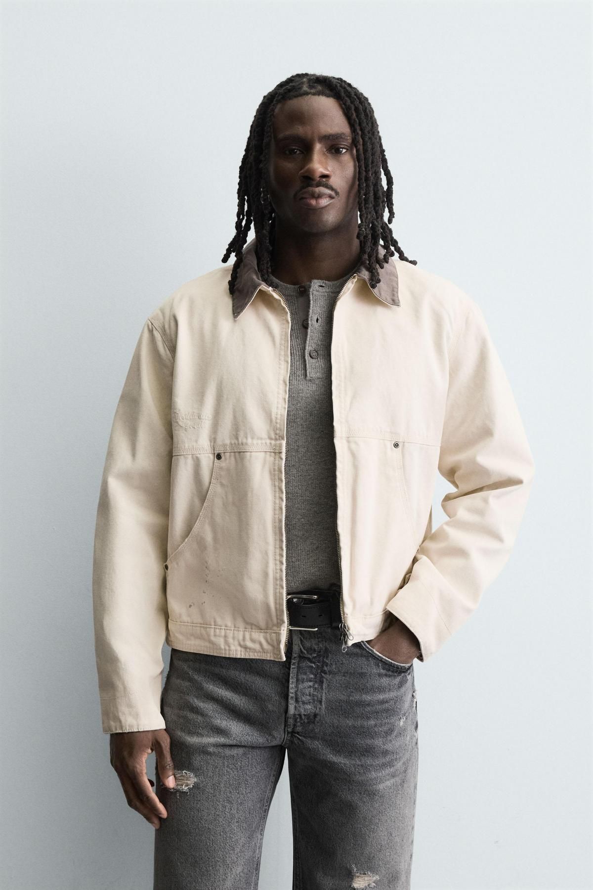 자라 테크니컬 배색 카라 크롭 재킷 4470/321 OYSTER-WHITE - 상세 이미지 3