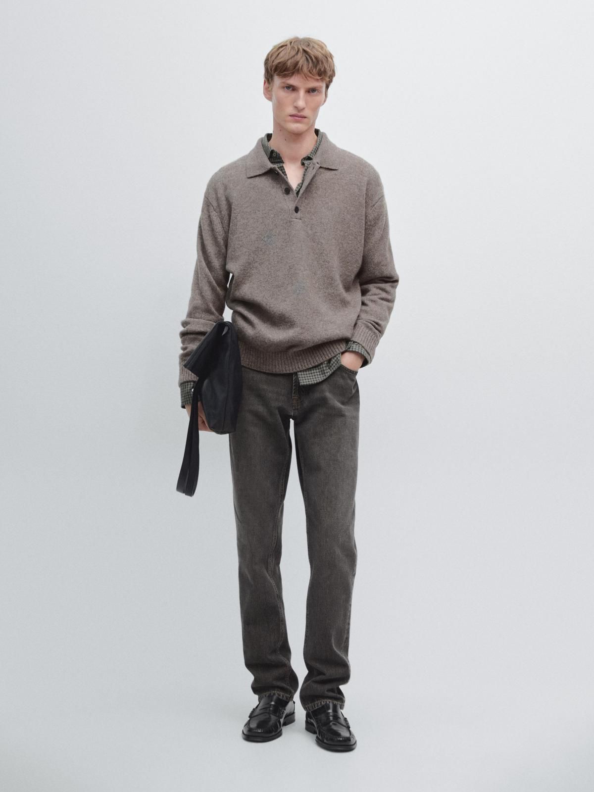 마시모두띠 울블렌드 테크니컬 폴로 니트 스웨터 1094/233 DARK KHAKI - 상세 이미지 2