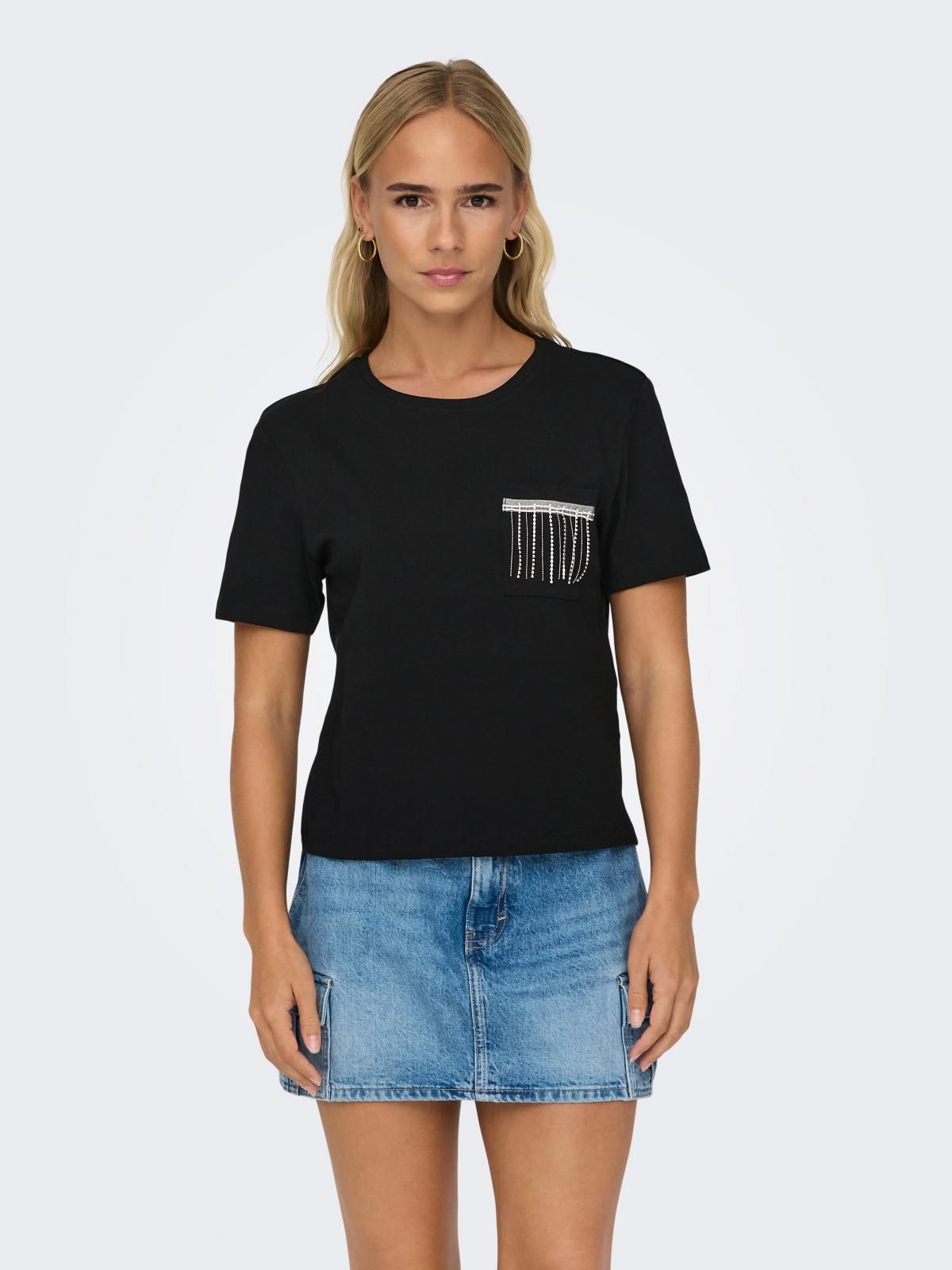 온리 장식 포켓 블랙 반팔 티셔츠 15303801_2161 BLACK / BLACK - 상세 이미지 2